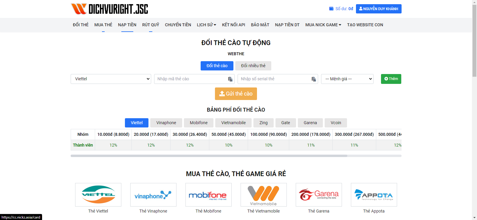 Share mã nguồn gạch thẻ bán mới có bán acc game siêu ngon