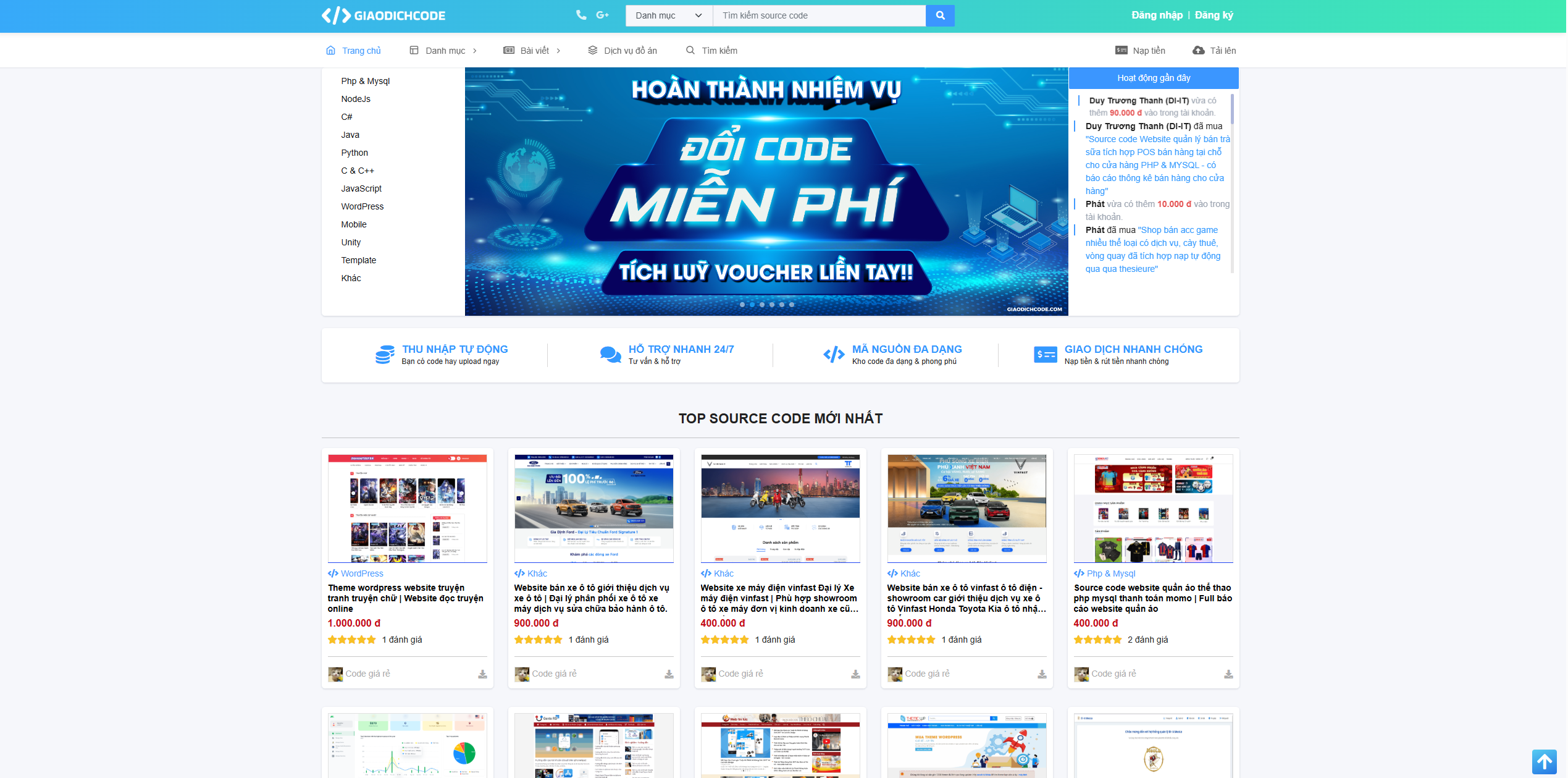 Mã Nguồn Market, Bán Code, Bán Mã Nguồn Giống Y Hệt GIAODICHCODE.COM