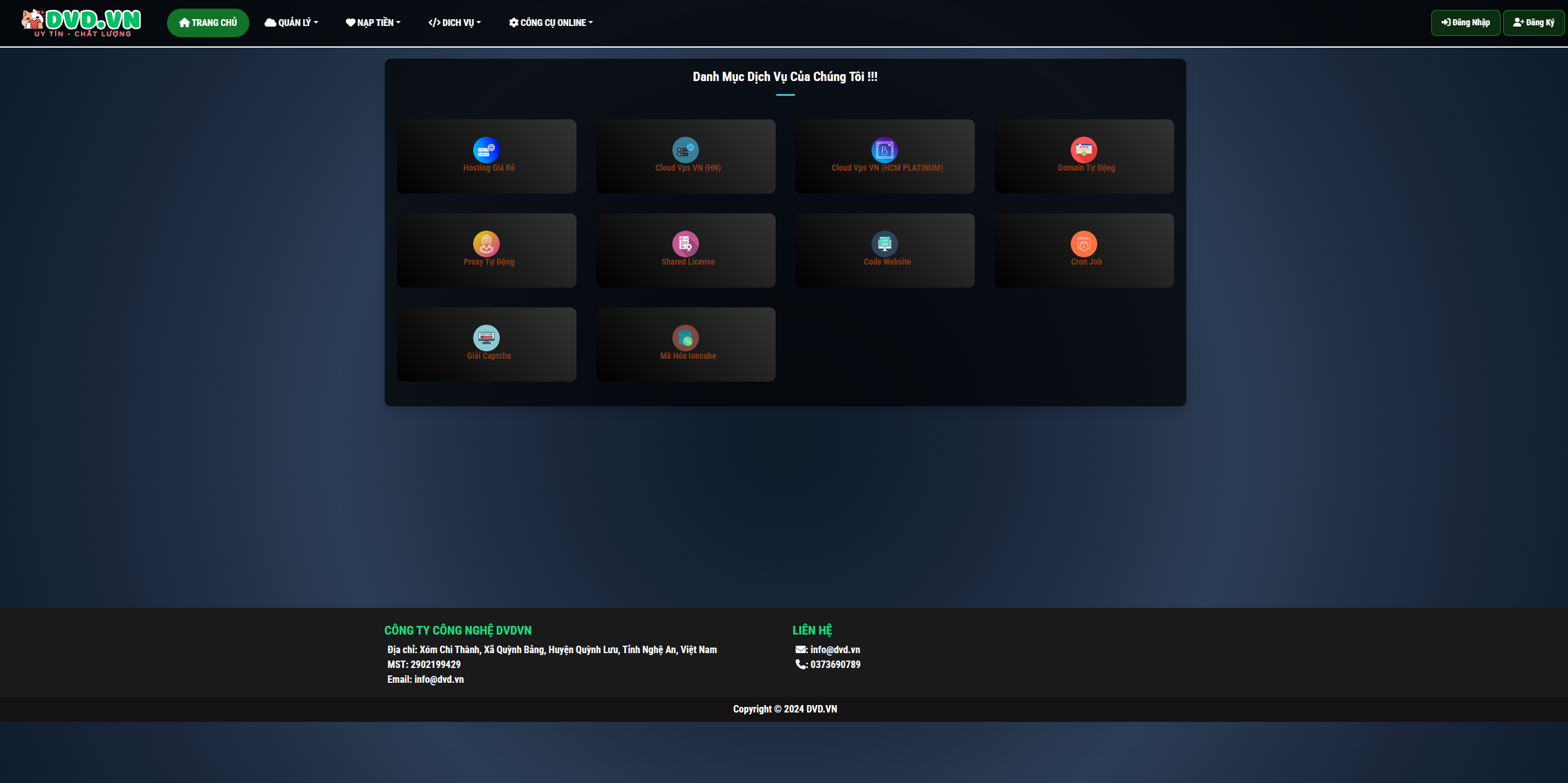 Code bán mã nguồn, hosting giao diện DVD.VN